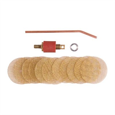 Carburetor repair kit with gaskets and needle valve.