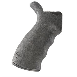 Black ergonomic rifle grip with textured surface
