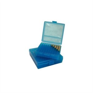 Blue ammo storage box with bullets