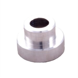 Silver metal bushing component isolated on white background.