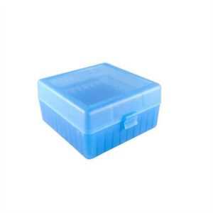 Blue plastic storage box with latch