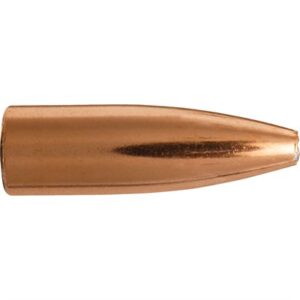 Copper-colored bullet on white background.
