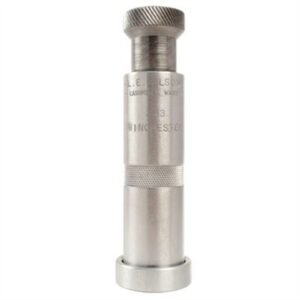 Metal reloading die, silver, cylindrical shape