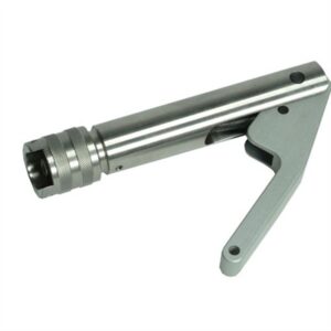 Metal torque wrench tool, silver, isolated view.