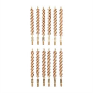 Twelve copper gun cleaning brushes arranged vertically