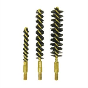Three brass gun cleaning brushes of different sizes.