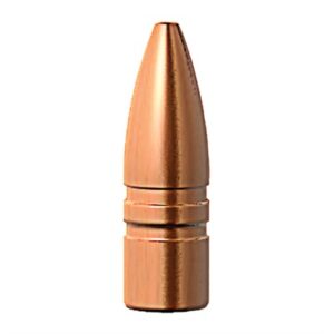 Copper bullet projectile close-up on white background.
