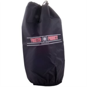 Black drawstring bag with logo.