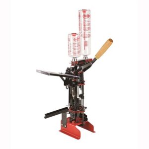 Red and black shotgun shell reloading press.