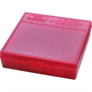 Red plastic ammunition storage case