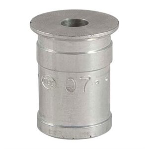 Silver metal cylinder with etched numbers and hole.