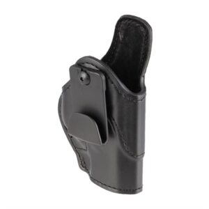 Black leather pistol holster with belt clip