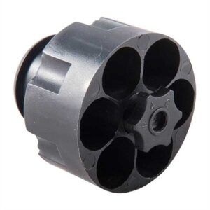 Revolver cylinder, six chambers, black and metallic