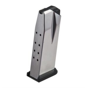 Silver pistol magazine with bullet indicators