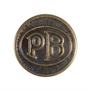 Brass button with PB initials, round design