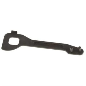 Black metal tool with two protruding pegs.