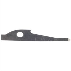 Metal tool with a curved hole, flat edge.