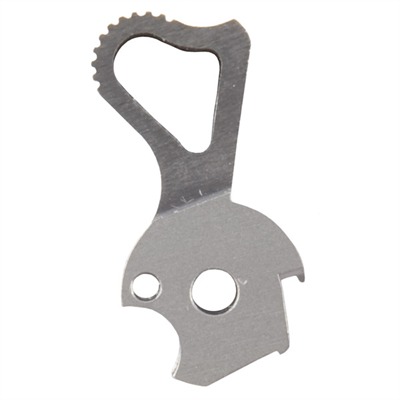 Metal bottle opener with gear-like edge.
