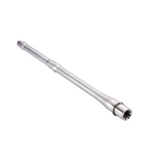 Silver rifle barrel on white background.