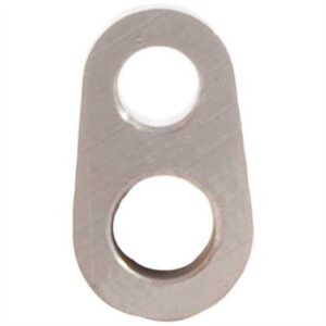 Metal plate with two circular holes.