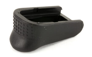 Black handgun magazine base plate extension