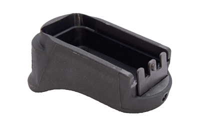 Black handgun magazine base plate extension