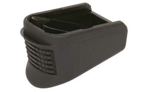 Black handgun magazine base plate extension