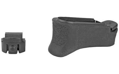 Black handgun magazine grip extension with base plate