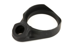 Black metal circular clamp mounting bracket