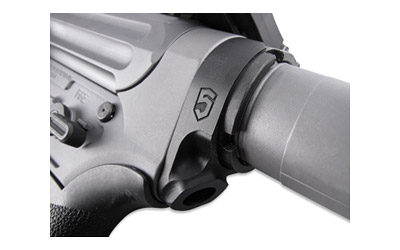Close-up of AR-15 rifle receiver and buffer tube