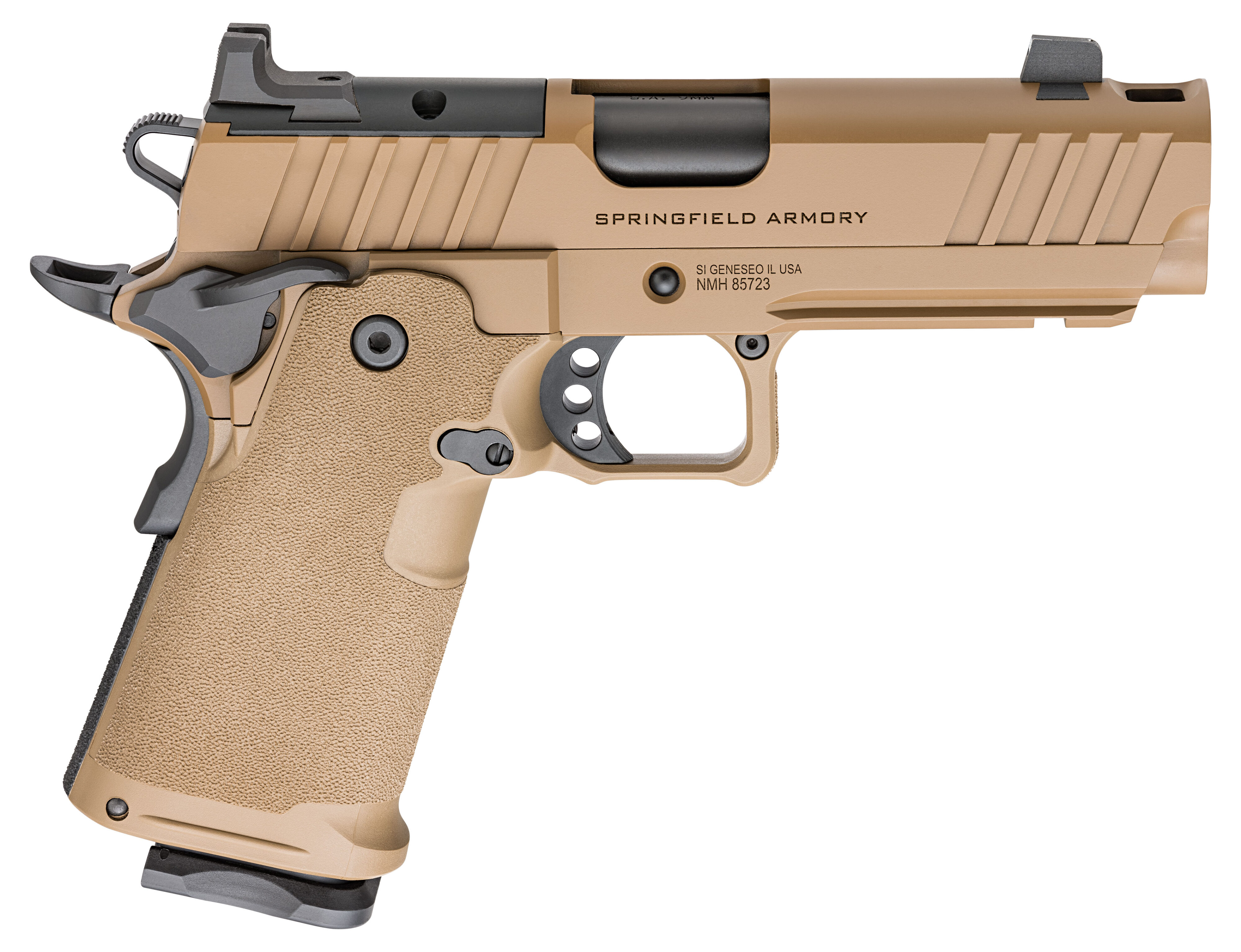 Springfield 1911 DS Prodigy Comp Handgun 9mm Luger 17(1) &20(1) Magazines 4.25" Barrel Coyote Brown Optic Ready