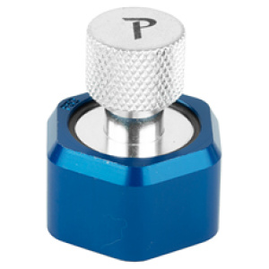 Blue metal knob with silver top