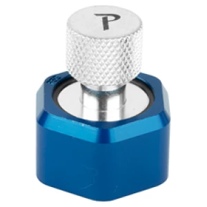 Blue metal knob with silver top