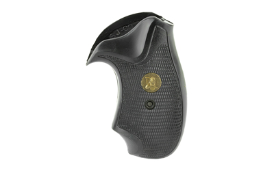 Black revolver grip with gold emblem