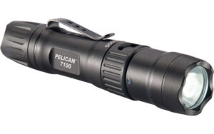 Black Pelican 7100 tactical flashlight on white background
