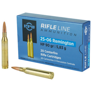 25-06 Remington rifle ammunition box and cartridges