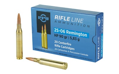 25-06 Remington rifle ammunition box and cartridges