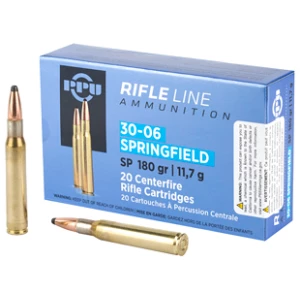 30-06 Springfield rifle ammunition box and bullets.