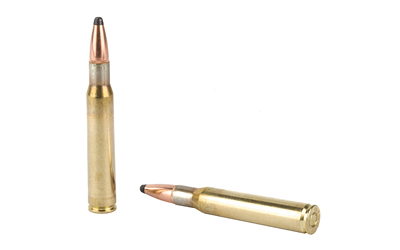 Two rifle bullets on white background.