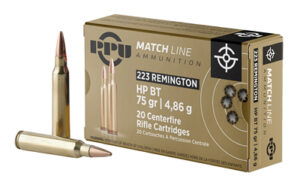PPU Match Rifle Ammunition .223 Rem Match 75 gr HPBT 2720 fps 20/ct