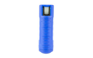 Blue handheld electronic measuring device with screen