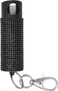 Black rhinestone pepper spray keychain with clip