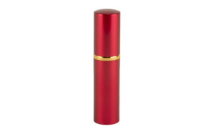 Red cylindrical perfume atomizer with gold band