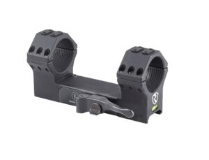 Black tactical rifle scope mount with bubble level.