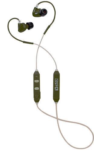 Green wireless neckband in-ear headphones with controls