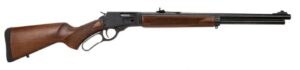Lever-action rifle with wooden stock on white background