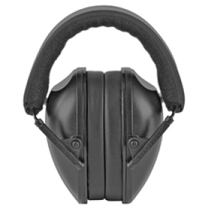 Black noise-cancelling earmuffs for hearing protection