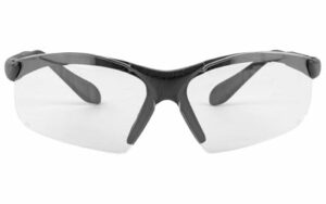 Black wraparound sports sunglasses with clear lenses