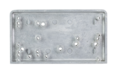 Rectangular metal mounting plate with multiple drilled holes