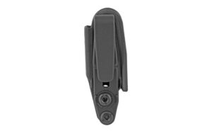Black plastic holster with belt clip, front view